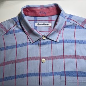 Tommy Bahama Men's Light Blue Striped 100% Silk Embroidered Shirt TB93 Size M